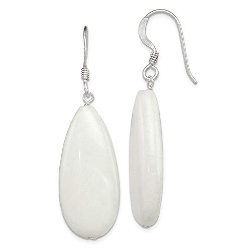 Plata de ley pendientes de Jade blanco - mide 48 x 15 mm - JewelryWeb