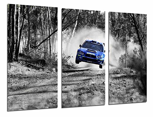 Poster Fotográfico Coche Carreras Subaru Azul Paisaje Bosque, Blanco Negro Tamaño total: 97 x 62 cm XXL