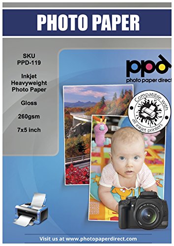 PPD Papel fotográfico brillante para impresión de inyección de tinta (secado Instantáneo) 13x18 cm (7x5") 260 g/m² X 100 hojas PPD119-100