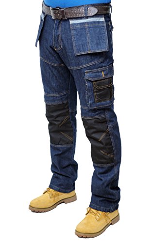 Prime Pantalones de Trabajo para Hombre BLJ-02 (BLACK-DENIM-004, 32W X 30L)