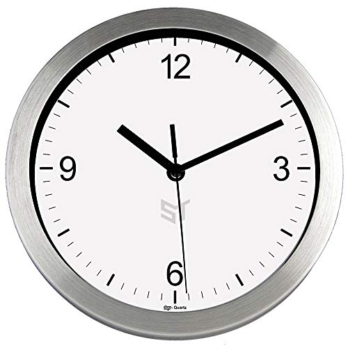 PROMO SHOP Gran Reloj de Pared Carcasa de Aluminio Cepillado Strongman · Mecanismo Silencioso 'Sweep' · Reloj Cocina Pared con 4 Números · Incluye Caja de Regalo Individual y Pila