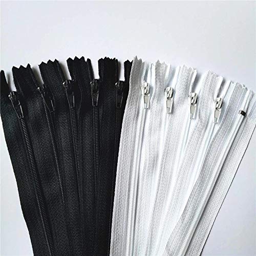 Qingn-Cremallera, 20pcs 3# Cremallera de Bobina de Nylon Cerrada, Proceso de Costura a Medida de 20 Colores #, (3-10 Pulgadas) 7.5-25 cm, Accesorios (Color : Black and White, Size : 12.5cm 20pcs)