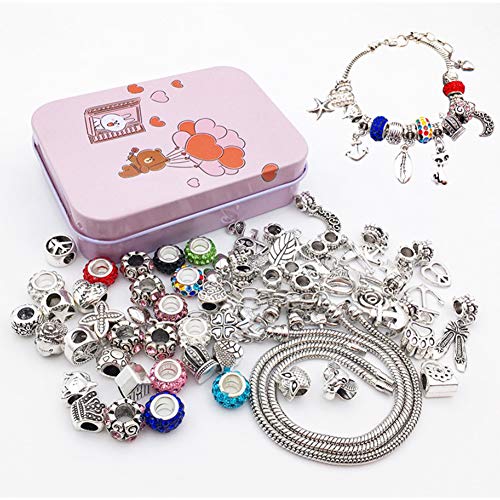 Queta Pulsera de Plata Pulsera para niña Kit de fabricación de Joyas para niña con Cuentas Juego de Regalo para niña 8-12 años (Colorido)