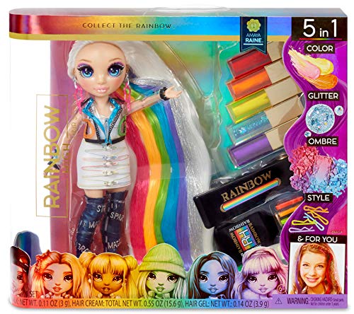 Rainbow High Hair Studio-Exclusiva Muñeca Amaya Raine con Pelo Extra Largo y Colores Lavables 5 en 1 (MGA Entertainment 569329)