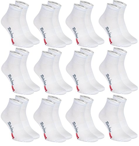 Rainbow Socks - Hombre Mujer Calcetines Deporte Colores de Algodón - 12 Pares - Blanco - Talla 39-41