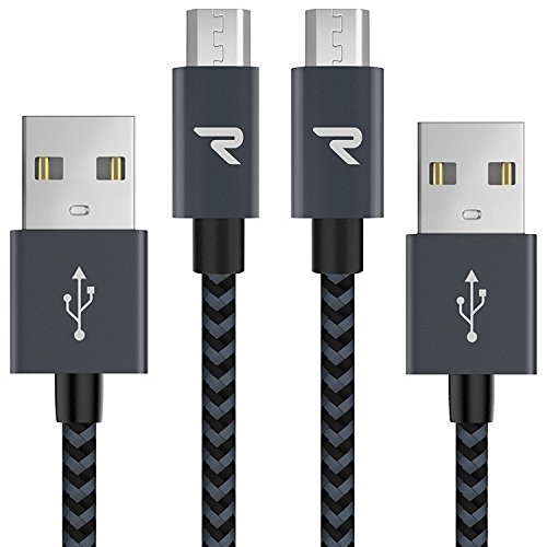 RAMPOW Cable Micro USB Cable USB, [2M, 2 Pack] Micro USB 2.4A Carga Rápida QC 3.0 Compatible con Android, Samsung Galaxy S7, Xiaomi, Kindle, Sony, Nexus, Motorola y más - Gris Espacial