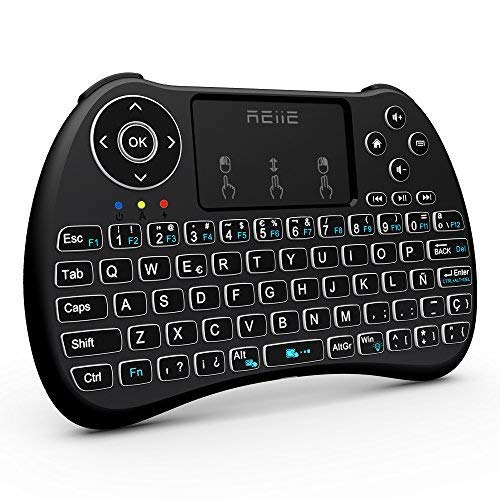 Reiie H9Plus Mini Touchpad Teclado Inalámbrico retroiluminado ,Color Negro QWERTY（tiene Ñ） (H9+)