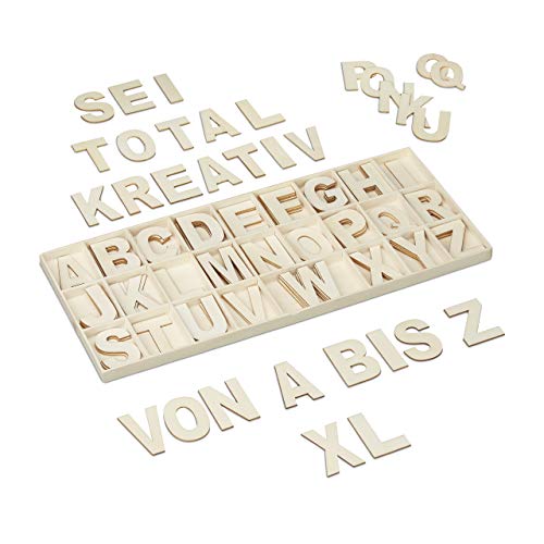 Relaxdays Juego de Letras de Madera, 104 Piezas, Letras mayúsculas A-Z, 5,5 cm de Alto, Letras XL para Manualidades, Alfabeto Decorativo, Color Natural Relaxdays Juego de Letras de Madera, 104 Piezas, Letras mayúsculas A-Z, 5,5 cm de Alto, Letras XL para Manualidades, Alfabeto Decorativo, Color Natural