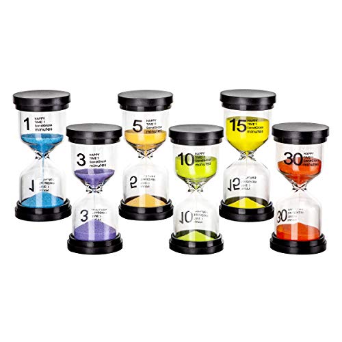 Reloj de arena 6 colores 1 min / 3 minutos / 5 minutos / 10 minutos / 15 minutos / 30 minutos Temporizador de reloj de arena Para niños, aulas, cocinas, decoraciones para el hogar, regalos creativos