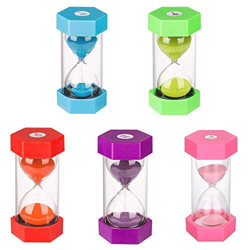 Reloj de arena Reloj de arena para niños Reloj de arena Juego de reloj de arena Reloj de arena colorido Reloj de cocina incluye 1 minuto, 3, 5, 10 y 30 minutos de reloj de arena (5 piezas)