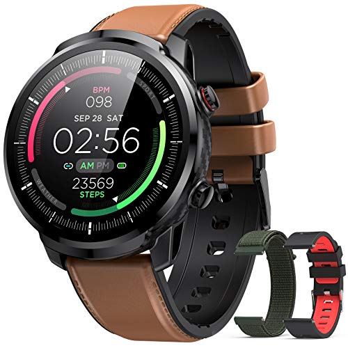 Reloj Inteligente Hombre, Hommie Smartwatch Hombre de Pantalla Táctil Ccompleta Impermeable IP68, Pulsera de Actividad Inteligente con 9 Deportes, Pulsómetro,Sueño,GPS,Caloría,3 Correas, iOS y Android