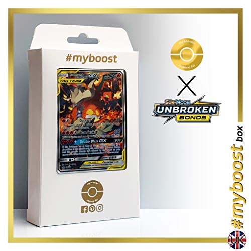 Reshiram & Charizard-GX (Reshiram et Dracaufeu-GX) SM201 Full Art Alternative- #myboost X Sun & Moon 10 Unbroken Bonds - Coffret de 10 Cartes Pokémon Aglaises