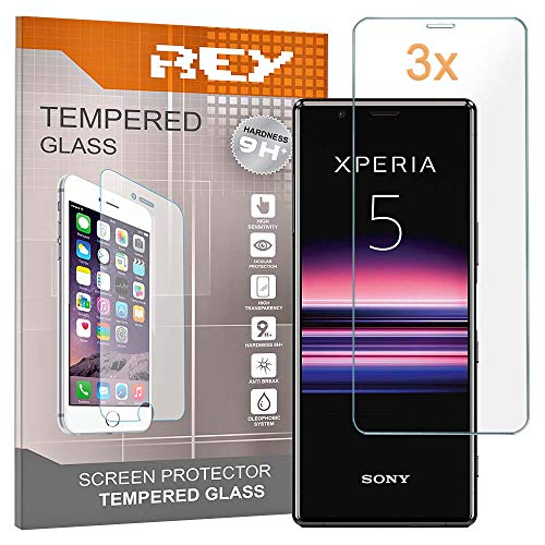 REY Protector de Pantalla para Sony Xperia 5, Cristal Vidrio Templado Premium (Pack 3X)