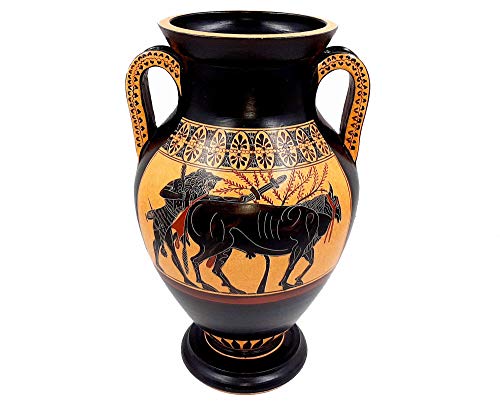 Rojo-Negro Figura Amphora 31cm, Hércules conducción Bull para el sacrificio, Museo Réplicas