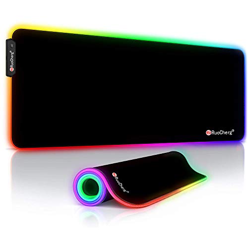 RuoCherg Alfombrilla Gaming XL, RGB Alfombrilla de Ratón para Juegos LED Grandes 12 Modos de Iluminación Superficie Impermeable Base de Goma Antideslizante para Jugadores, PC y Portátiles RuoCherg Alfombrilla Gaming XL, RGB Alfombrilla de Ratón para Juegos LED Grandes 12 Modos de Iluminación Superficie Impermeable Base de Goma Antideslizante para Jugadores, PC y Portátiles