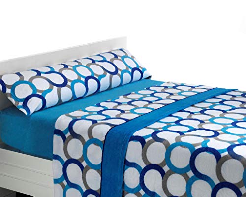 SABANALIA Juego de sábanas de coralina Aros - Cama 200, Azul SABANALIA Juego de sábanas de coralina Aros - Cama 200, Azul