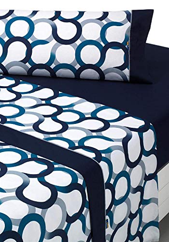 SABANALIA - Juego de sábanas Estampadas Aros (Disponible en Varios tamaños y Colores), Cama 200, Azul