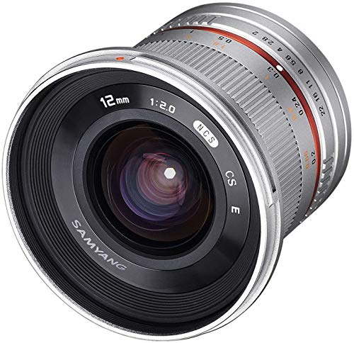 Samyang F1220506102 - Objetivo fotográfico CSC-Mirrorless para Sony E (Distancia Focal Fija 12mm, Apertura f/2-22 NCS CS, diámetro Filtro: 67mm), Plateado