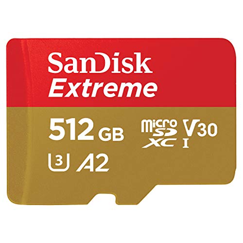 SanDisk Extreme SDSQXA1-512G-GN6MA - Tarjeta de Memoria microSDXC de 512 GB con Adaptador SD, hasta 160 MB/s, UHS Speed Class 3 (U3), V30, Oro/Rojo
