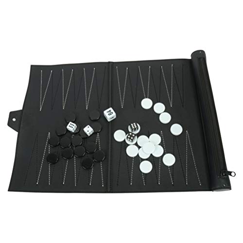 Sarari Tablero de ajedrez de piel, portátil, juego de backgammon plegable, juego de rompecabezas, regalo para niños y adultos