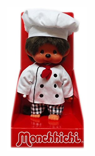 Sekiguchi Monchhichi 220441 - Jefe de Cocina (Peluche marrón, con Disfraz y Gorro de Chef, Aprox. 20 cm)