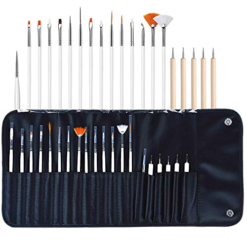 Set de 20 Accesorios para Diseño de Uñas,Nail Art Designing Painting Dotting Detailing Pen Brushes Bundle Tool Kit,15 Pinceles y 5 Punzones Incluidos