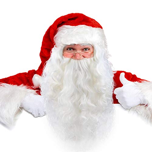 Set de Peluca y Barba de Papá Noel Pelo sintético de Papá Noel para adultos Kit de peluca rizada y bigote para disfraces de Halloween, fiestas de disfraces, carnaval (22"de largo, blanco) Set de Peluca y Barba de Papá Noel Pelo sintético de Papá Noel para adultos Kit de peluca rizada y bigote para disfraces de Halloween, fiestas de disfraces, carnaval (22"de largo, blanco)