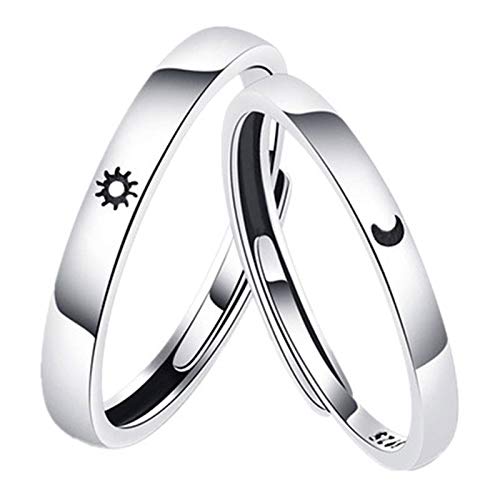 shadiao Juego de 2 anillos de celebridad, diseño de sol y luna, plata chapada, regalo para novios y chicas