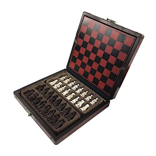 SHENLIJUAN Juego de Juegos de ajedrez Antiguo Chess de Resina Vintage Chess Lifelike Pieces Partidor Separado Dibujo de Juego Caja de ajedrez Regalo