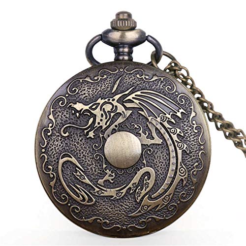 Shop-PEJ Viejo Reloj de Bolsillo de Cuarzo del diseño del dragón de Bronce Viejo con la Cadena del Collar Esposo en el Aniversario (Color : B)