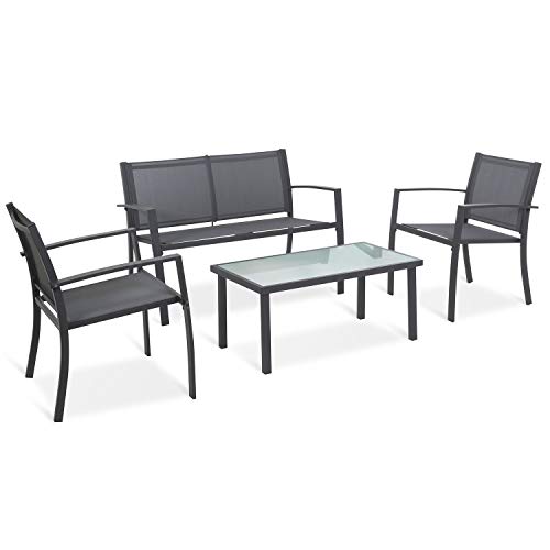Sigtua Juego de Muebles de jardín de 4 Piezas de Jardin Muebles de Patio al Aire Libre, 2 Sillones + 1 Silla Doble Sofá y Mesa de Vidrio para Terraza, Piscina, Porche, Jardín, Balcón, Gris Oscuro Sigtua Juego de Muebles de jardín de 4 Piezas de Jardin Muebles de Patio al Aire Libre, 2 Sillones + 1 Silla Doble Sofá y Mesa de Vidrio para Terraza, Piscina, Porche, Jardín, Balcón, Gris Oscuro