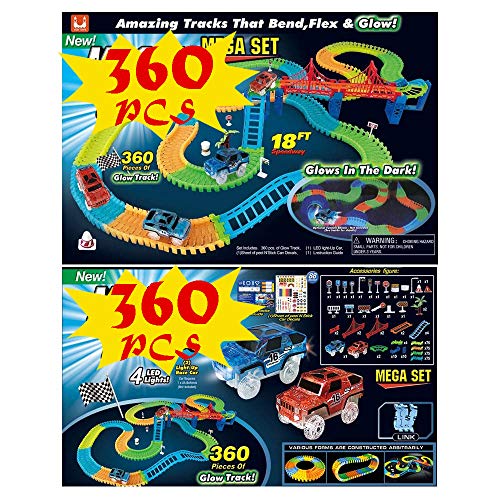 Sipobuy Juego de Pistas para Coches de 360 Piezas Conjunto Increíble Resplandor Flexible y Flexible Luminoso en el hipódromo Oscuro, con 2pcs 4-LED se Enciende Autos para niños pequeños Sipobuy Juego de Pistas para Coches de 360 Piezas Conjunto Increíble Resplandor Flexible y Flexible Luminoso en el hipódromo Oscuro, con 2pcs 4-LED se Enciende Autos para niños pequeños