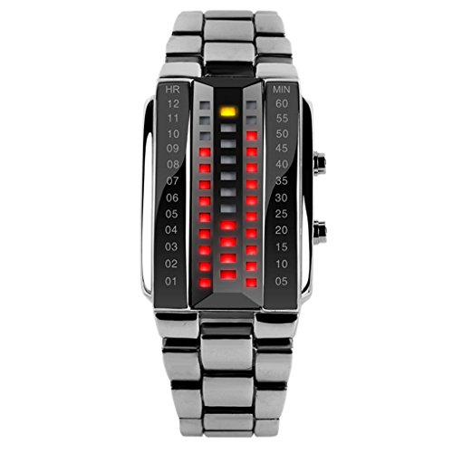 SKMEI reloj de pulsera digital con led para hombres con correa de aleación de zinc, cristal 3D a prueba de golpes, resistente al agua– Plata.