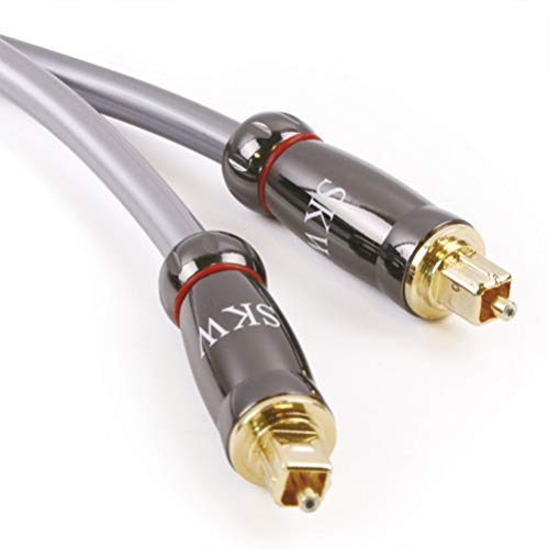 SKW Cable Óptico TOSLINK Audio 2M, Toslink de Fibra óptica de Cine en casa Macho a Macho, Cable óptico Chapado en Oro (S/PDIF) (2M, Gris)