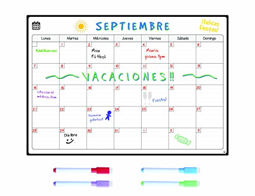 Smart Panda Calendario Magnético para Nevera - Ideal Planificador de Menú, Recordatorio, Lista de la Compra - Pizarra Magnética Incluye 4 Rotuladores de Color - Mensual - En Español