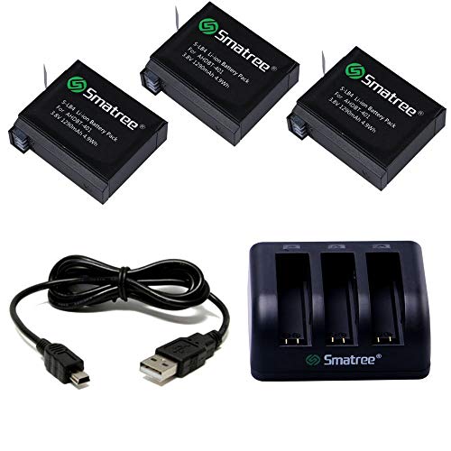 Smatree Batería de Repuesto de 1290 mAh (Paquete de 3), Cargador de 3 Canales con Cable USB Compatible con la cámara Gopro Hero 4 Smatree Batería de Repuesto de 1290 mAh (Paquete de 3), Cargador de 3 Canales con Cable USB Compatible con la cámara Gopro Hero 4