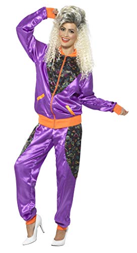 Smiffys-43080l Chándal Retro de Tactel, para Mujer, con Chaqueta y pantalón, Color púrpura, L-EU Tamaño 44-46 (Smiffy'S 43080L)