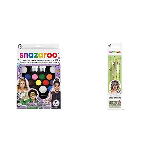 Snazaroo Ultimate Party Pack - Set de Maquillaje de Fiesta + Set de 3 pinceles para pintura facial, color verde