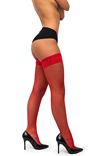 sofsy Medias de Red de Redecilla de Pesca de Rejilla Thigh High Top de Encaje de Silicon Lencería de Red Calcetería Red 3/4 - Medium/Large sofsy Medias de Red de Redecilla de Pesca de Rejilla Thigh High Top de Encaje de Silicon Lencería de Red Calcetería Red 3/4 - Medium/Large