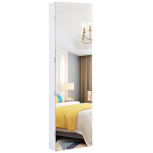 SONGMICS Armario de Joyería Colgante, Armario con Espejo con Iluminación Interior LED, Armario de Pared con Espejo de Cuerpo Entero, Montaje en Pared, Colgado en la Puerta, Regalo, Blanco JJC99WT SONGMICS Armario de Joyería Colgante, Armario con Espejo con Iluminación Interior LED, Armario de Pared con Espejo de Cuerpo Entero, Montaje en Pared, Colgado en la Puerta, Regalo, Blanco JJC99WT