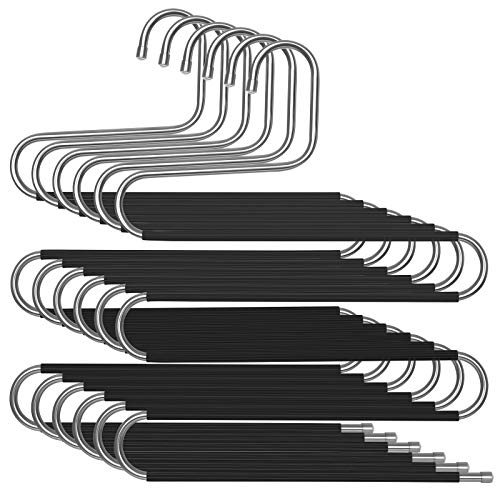 SONGMICS Juego de 6 Perchas para Pantalones, Percha Multifuncional, Ahorra Espacio, Perchas de Metal de 5 Niveles, Organizador en S, para Vaqueros, Panuelos, Toallas, Corbatas, Plata y Negro CRI043B01 SONGMICS Juego de 6 Perchas para Pantalones, Percha Multifuncional, Ahorra Espacio, Perchas de Metal de 5 Niveles, Organizador en S, para Vaqueros, Panuelos, Toallas, Corbatas, Plata y Negro CRI043B01