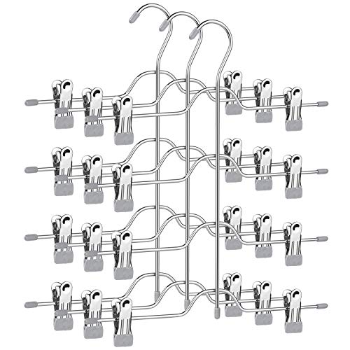 SONGMICS Perchas para Falda con Clips, Juego de 3, Metal de 4 Capas, con 8 Pinzas Ajustables Antideslizantes, para Pantalones, Vaqueros, Toallas, Cortos, 32 cm, Color Plata y Gris CRI042G01 SONGMICS Perchas para Falda con Clips, Juego de 3, Metal de 4 Capas, con 8 Pinzas Ajustables Antideslizantes, para Pantalones, Vaqueros, Toallas, Cortos, 32 cm, Color Plata y Gris CRI042G01