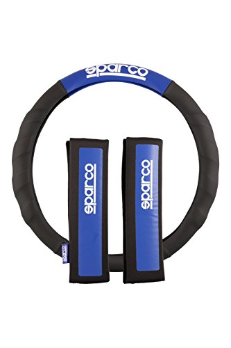 Sparco SPC1111KAZ Almohadillas y Funda de Volante, Negro/Azul