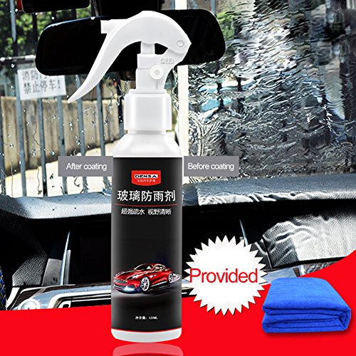 Spray anti-lluvia para coche delantero coche parabrisas anti-lluvia agente repelente espejo retrovisor (con una toalla, 120ml)