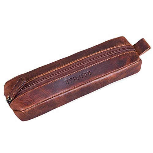 STILORD 'Quinn' Estuche de Piel Vintage para Colegio Instituto Universidad o Trabajo Portatodo o Bolsa de lápices pequeña para Estudiantes de auténtico Cuero, Color:Kara - Cognac STILORD 'Quinn' Estuche de Piel Vintage para Colegio Instituto Universidad o Trabajo Portatodo o Bolsa de lápices pequeña para Estudiantes de auténtico Cuero, Color:Kara - Cognac