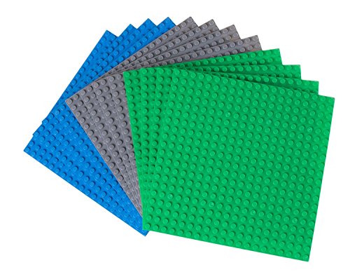 Strictly Briks - Pack de 12 Bases para Construir - Compatibles con Todas Las Grandes Marcas - 16 x 16 cm - Verde, Azul y Gris