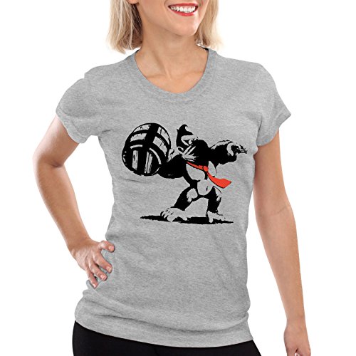 style3 Grafiti Kong Camiseta para Mujer T-Shirt Donkey Pop Art Banksy Geek SNES Wii u Nerd Gamer, Color:Gris Brezo, Talla:2XL