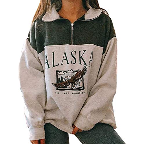 Sudadera para mujer con estampado de Alaska - Sudadera de estilo hiphop con manga larga y cremallera en la parte superior Sudadera para mujer con estampado de Alaska - Sudadera de estilo hiphop con manga larga y cremallera en la parte superior