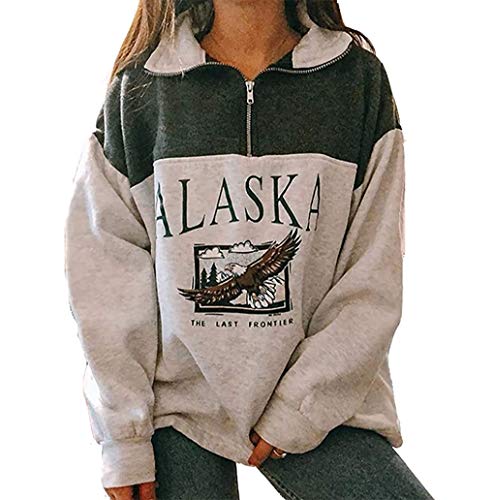 Sudadera para mujer con estampado de Alaska - Sudadera de estilo hiphop con manga larga y cremallera en la parte superior