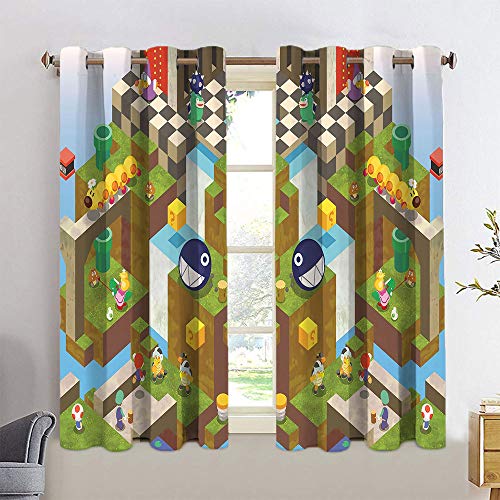 Super Mario Land - Juego de cortinas de tratamiento para ventanas de 2 paneles, diseño de Super Mario para cocina, cafetería, sala de estar, 63 x 72 cm